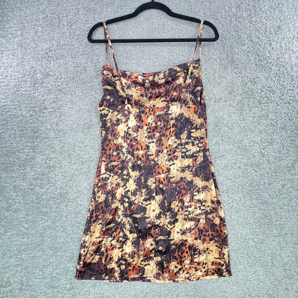 Urban Outfitters Bronze Mallory Animal Print Cowl Neck Satin Mini Dress Med NEW - Picture 11 of 12